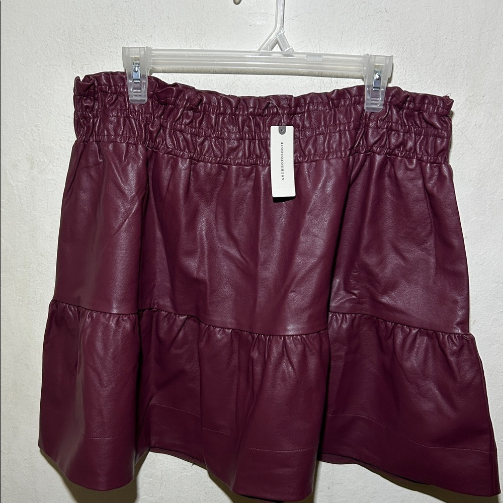 Anthropologie Somerset Vegan Leather Dark Plum Color Mini Skirt Size Large NWT - Picture 4 of 7